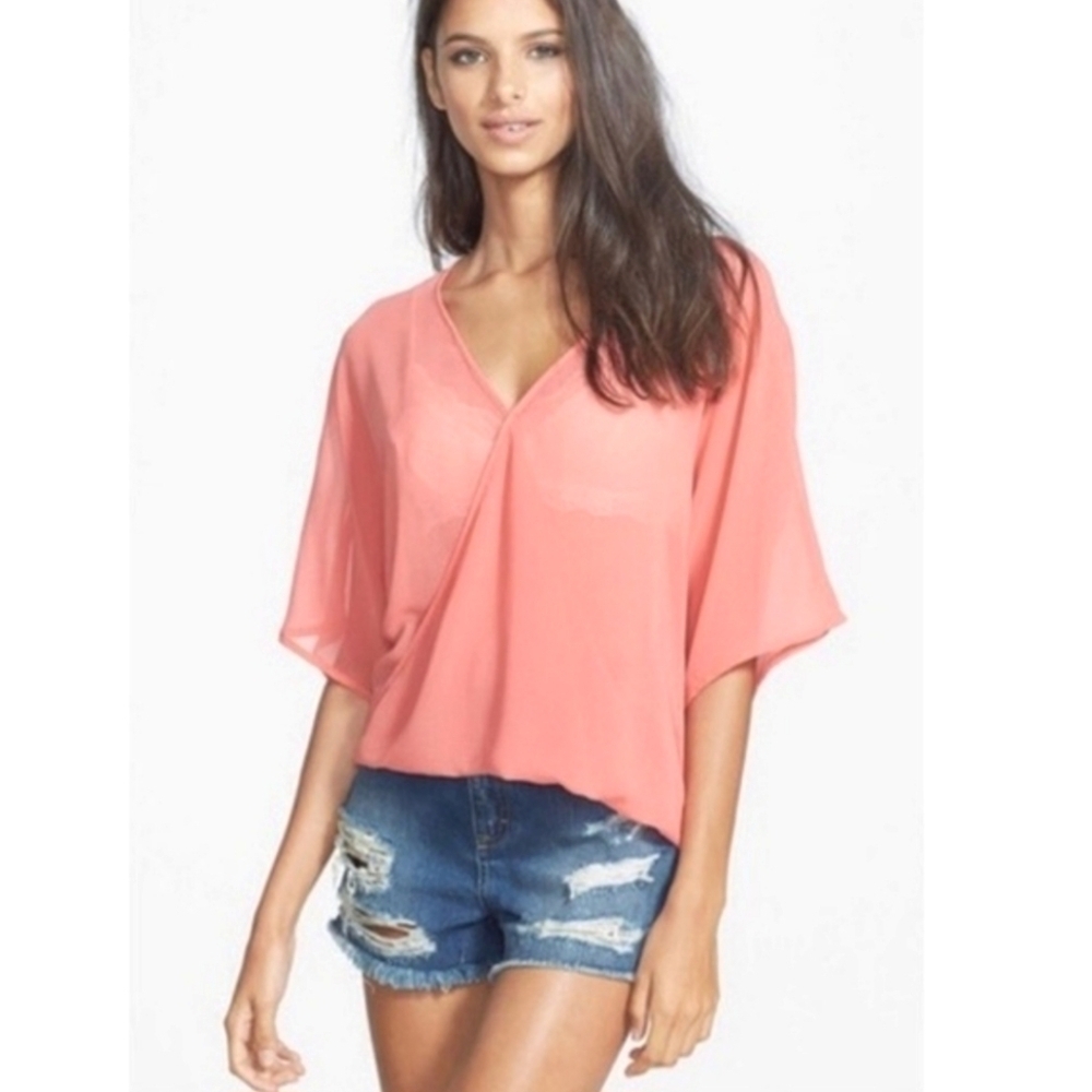WAYF Faux Wrap High/Low Top Chiffon